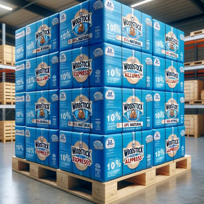 Tarima de madera compactada – 84 bolsas de 8 troncos de 12 kg (1008 kg)