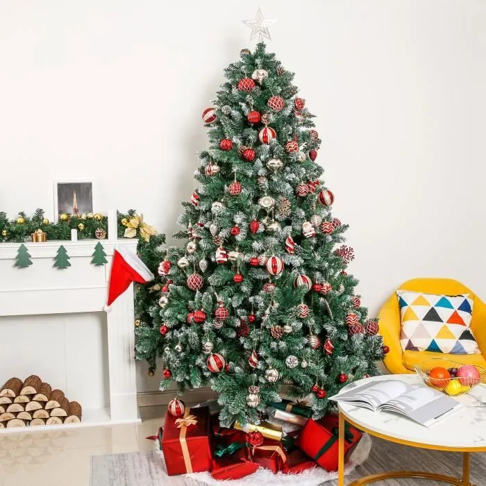 YORBAY Árbol de Navidad artificial con soporte 210 cm – Decoración navideña, decoración con nieve